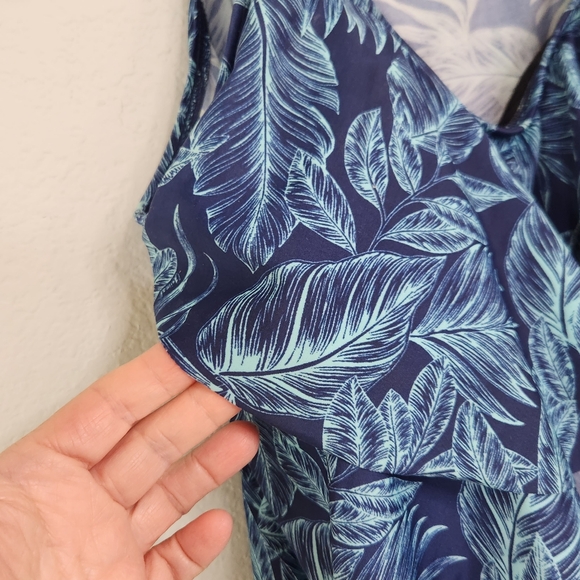 Cadocado Tankini Swimsuit Blue Palm Tree Leaves 3 Tier Ruffle Top Sz 20 XXL Exc - Picture 3 of 15